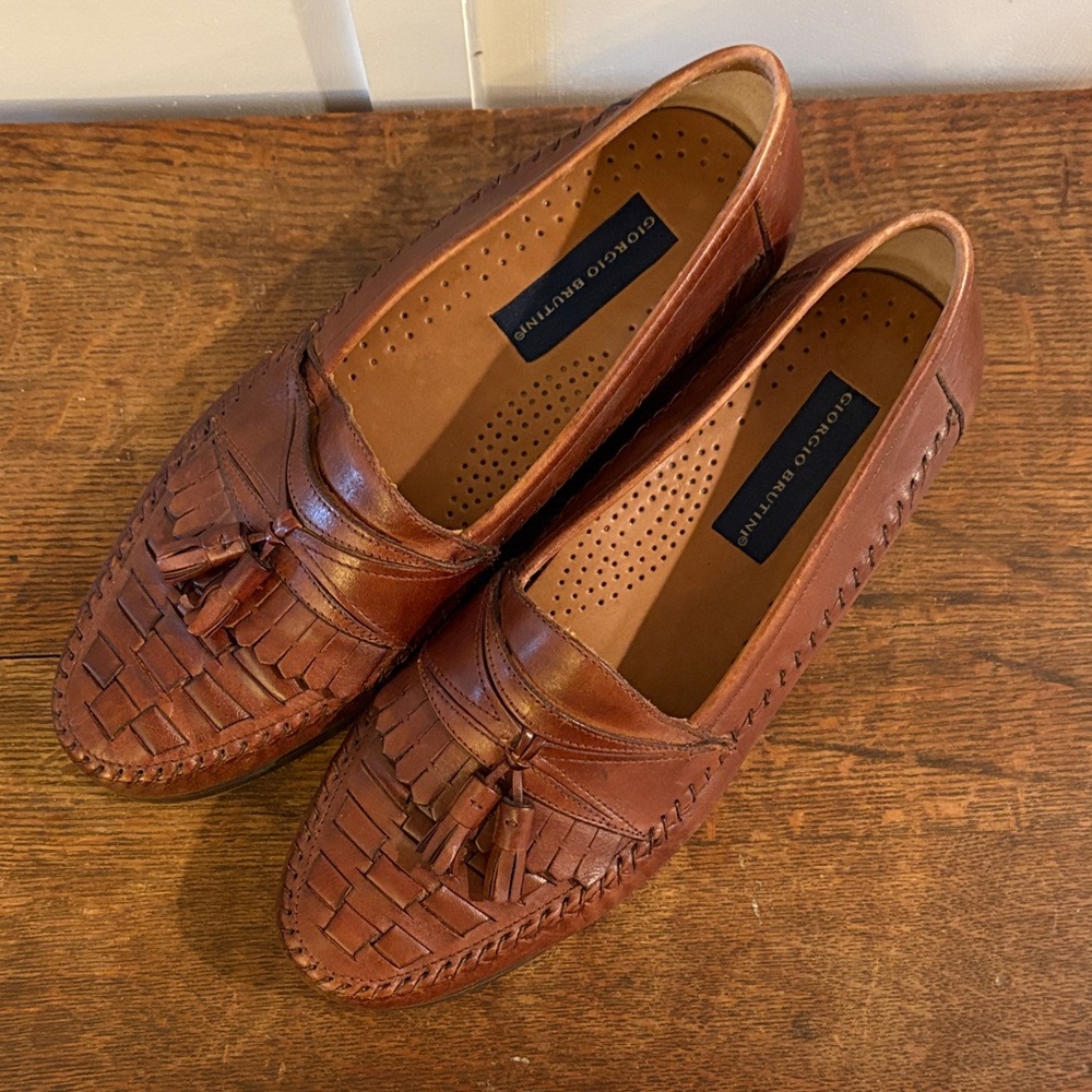Giorgio Brutini Brown Woven Leather Loafers